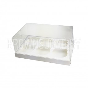 Коробка на 6 капкейков Премиум с пластиковой крышкой Белая (Россия, 235х160х100 мм)