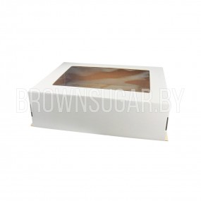 Коробка под торт с окном (Россия, белый картон, 300х400х120 мм) 020110