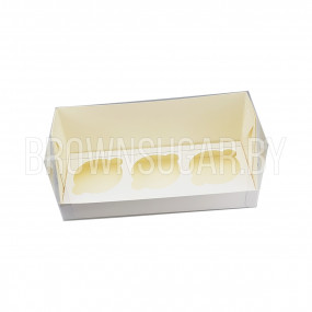 Коробка на 3 капкейка с пластиковой крышкой Белая (Россия, 240х100х100 мм) 040170