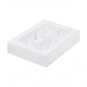 Коробка для 6 конфет Белая с пластиковой крышкой (Россия, 155х115х30 мм)