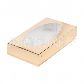 Коробка для эклеров с окошком, Золото (Россия, 240х140х50 мм)