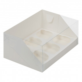Коробка на 6 капкейков с пластиковой крышкой Белая (Россия, 235х160х100 мм) 040311