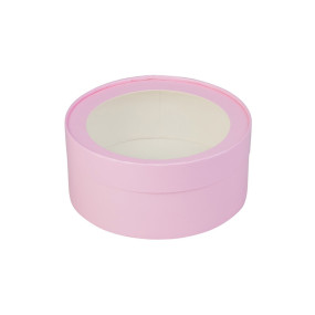 Коробка шайба под зефир, печенье, макароны круглая Розовая (Россия, d 160  h 70 мм) 070403