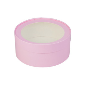 Коробка шайба под зефир, печенье, макароны круглая Розовая (Россия, d 200  h 70 мм) 070414
