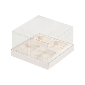 Коробка на 4 Капкейка ПРЕМИУМ с прозрачным куполом (Россия, 160х160х100 мм) 040970