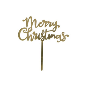 Топпер Mery Christmas золотой (Китай, пластик, 11х16 см) SG-T4