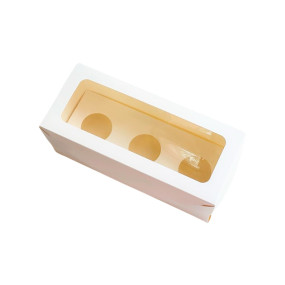 Коробка на 3 капкейка с прямоугольным окном Белая (Россия, 2400х100х100 мм) 040801