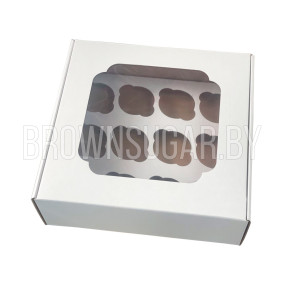 Коробка для 12  маффинов с окном Белая (Беларусь, 300х300х100 мм)