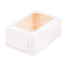 Коробка на 6 капкейков с прямоугольным окошком Белая (Россия,  235х160х100 мм)