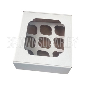 Коробка для 9  маффинов с окном Белая (Беларусь, 270х250х100 мм)