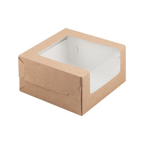 Коробка для торта с увеличенным окошком Крафт (Россия, 180х180х100 мм) 021171