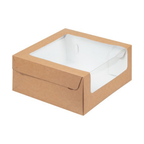 Коробка для торта с увеличенным окошком Крафт (Россия, 235х235х110 мм) 021251