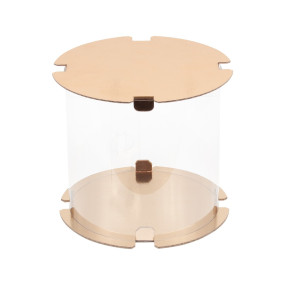 Коробка для торта, пряничный домик прозрачная, тубус Золото (Россия, 200х200 мм) 022511