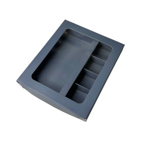 Коробка для 4 конфет + шоколадной плитки Графит с пластиковой крышкой (Россия, 200х165х30 мм+170х80)