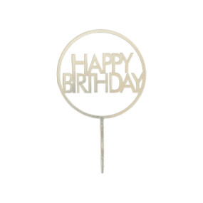 Топпер Happy birthday серебряный круглый (Китай, пластик, 11х16 см)  SG-T1 HB-2