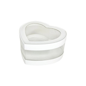 Коробка для тортов и пирожных ШЛЯПНАЯ СЕРДЦЕ с прозрачными стенками Белая 21,5х18х10 см