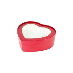 Коробка под зефир шляпная СЕРДЦЕ Красная матовая 21,5х18х7 см