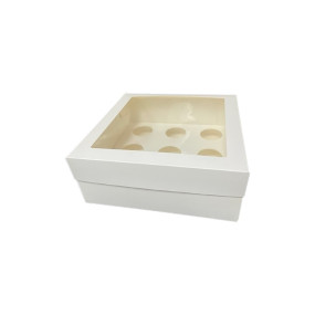 Коробка на 9 капкейков с окном Белая (РБ, 23,3х23,3х10см)