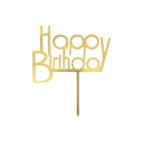Топпер Happy birthday золотой (Китай, пластик, 11х16 см) SG-T2 HB9